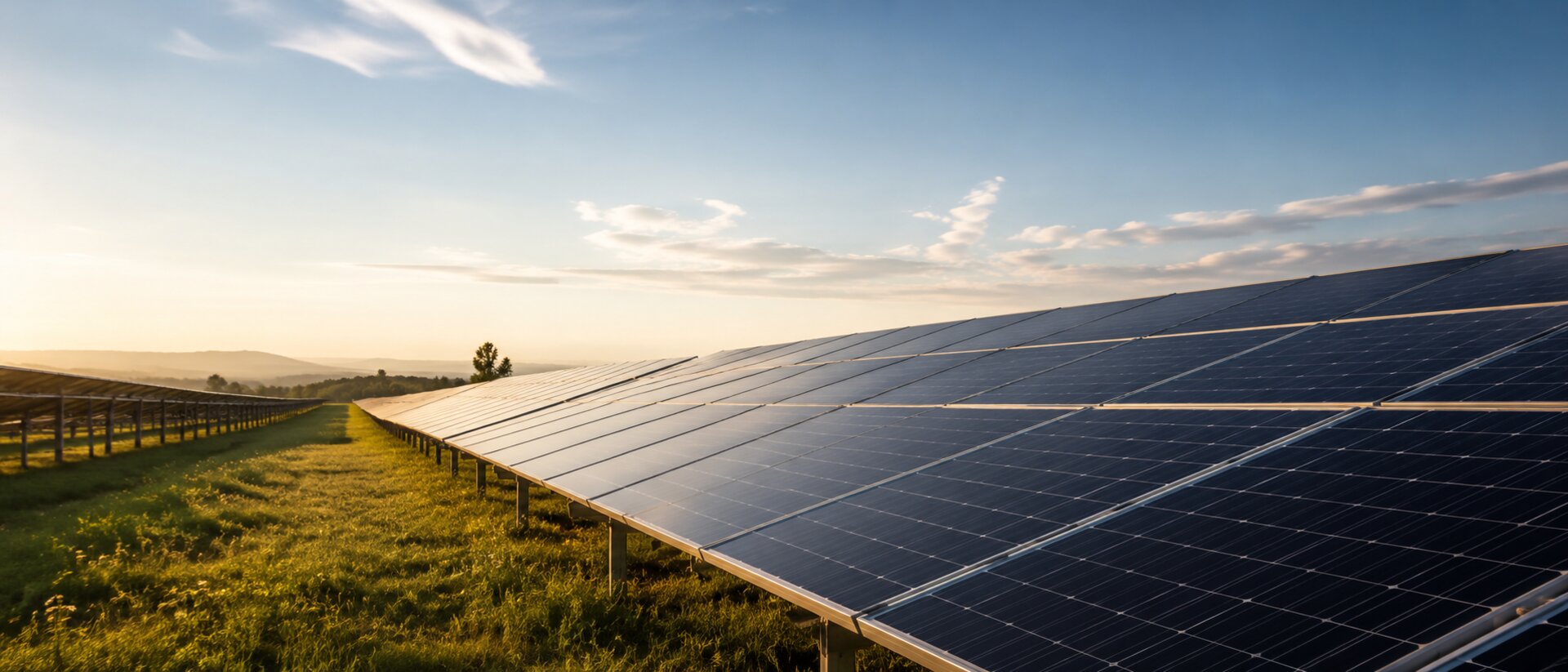 Große gewerbliche Photovoltaik-Freiflächenanlage in Reihenbauweise